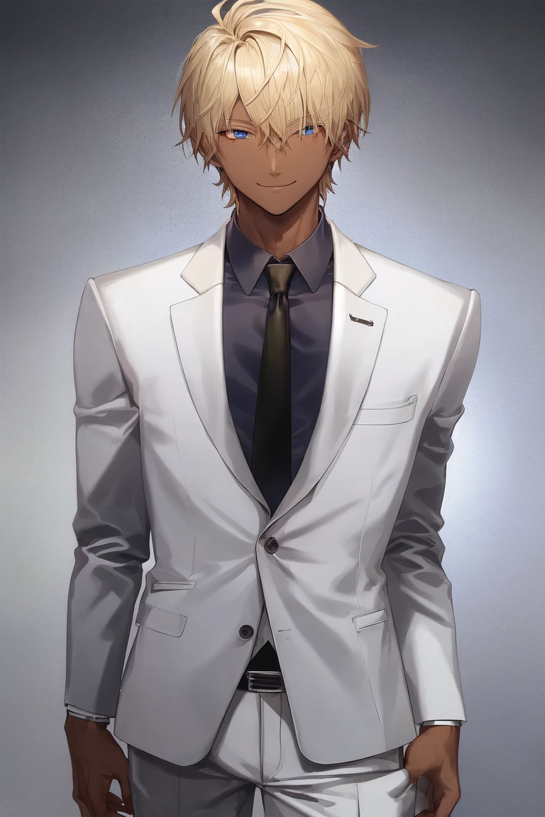 [Holara] cheveux courts rire grand Chef-d'œuvre peau bronzée homme costume [Illustration]